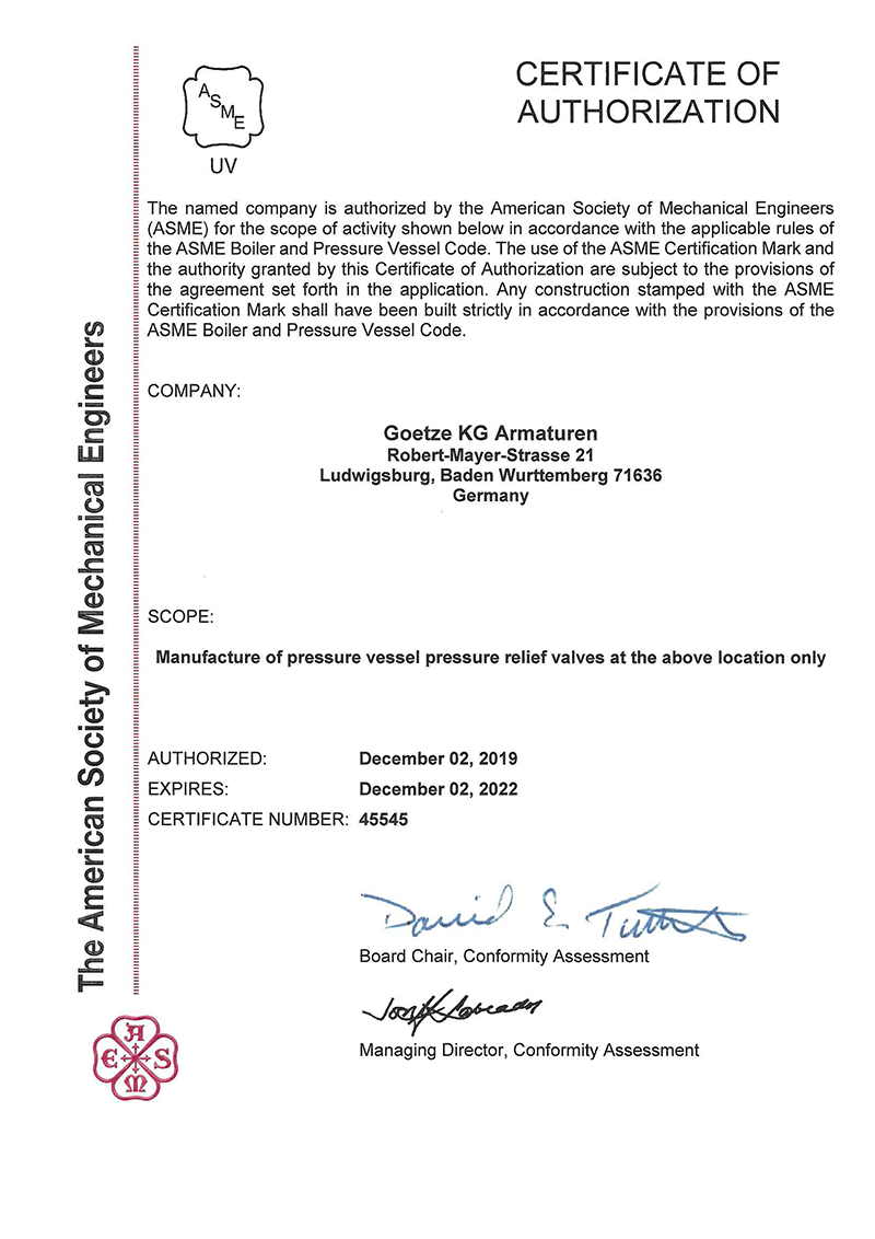 ASME Certificate